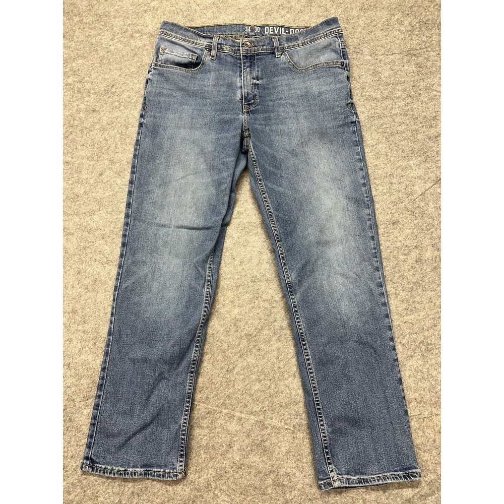 Devil Dog Jeans Mens 34x30 Blue Sanforized Shrunk Slim Straight Light Wash